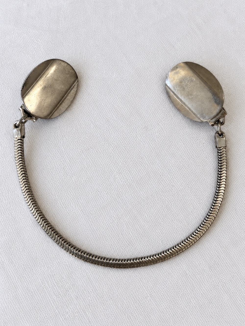 Silver Tone Oval Sweater Guard Cardigan Clips with Chain